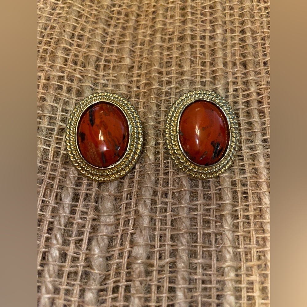 Burnt orange and faux gold, clip on earrings